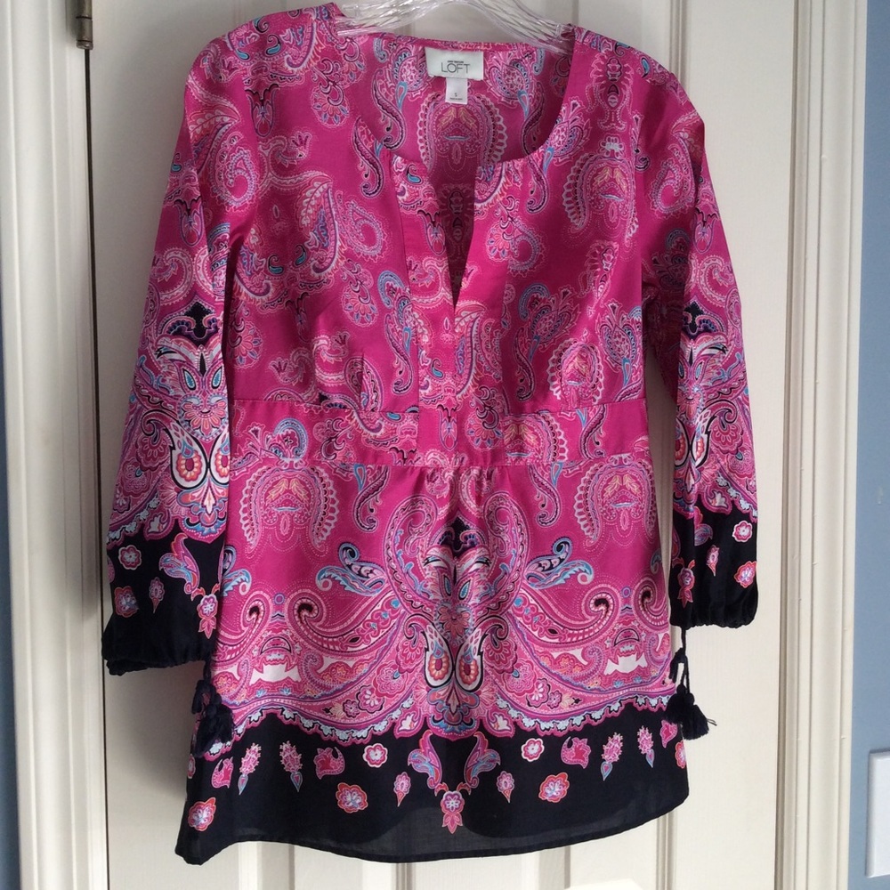 🌟Ann Taylor LOFT Paisley Hot Pink Tunic Sz S